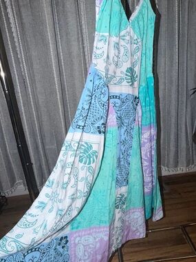 Free People- Wish You Would- Patchwork Midi Dress in Aqua & Lavender